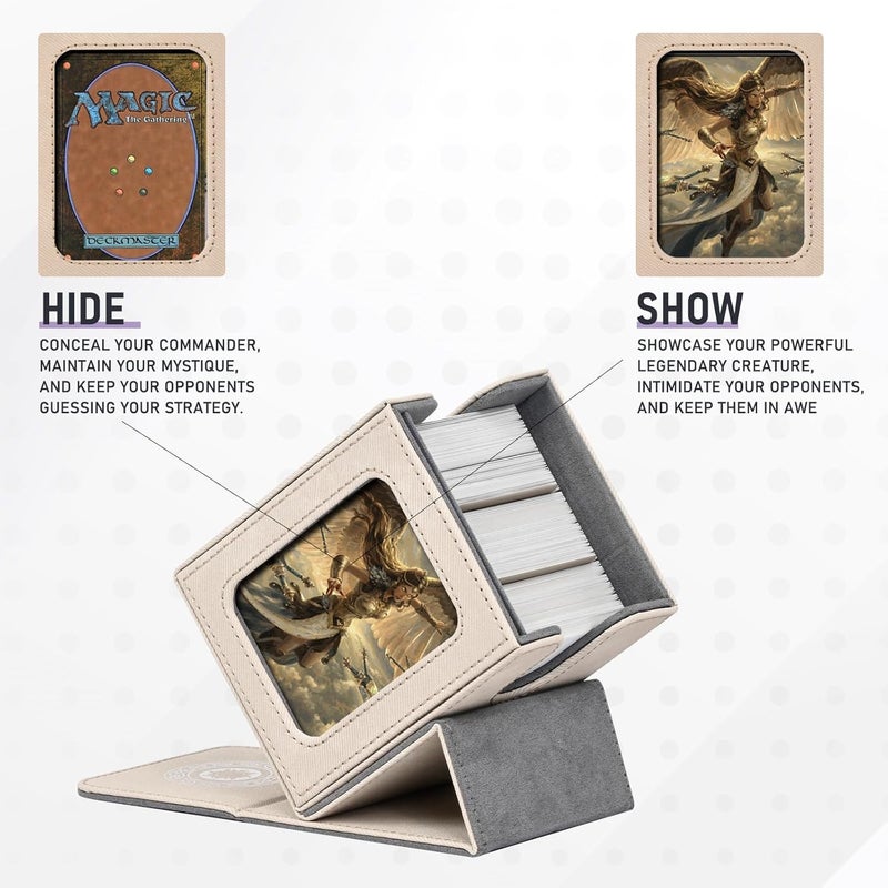 Infinity Guard Card Deck Box for MTG with Commander Display for 100+ Double Sleeved Cards, Magnetic Card Storage Box Fits for TCG Sports Trading Cards (Sand&Grey) - Image 5